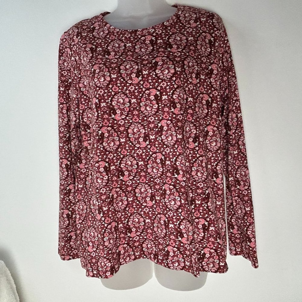 Lands' End Red Pink Floral T-Shirt Medium 10-12 Cottagecore Casual